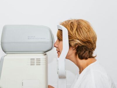 a woman having her eyes checked