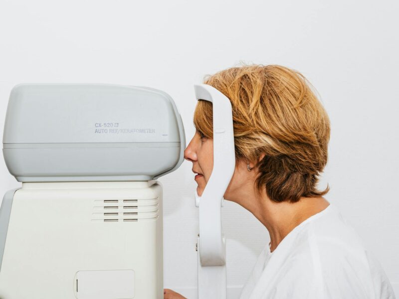 a woman having her eyes checked
