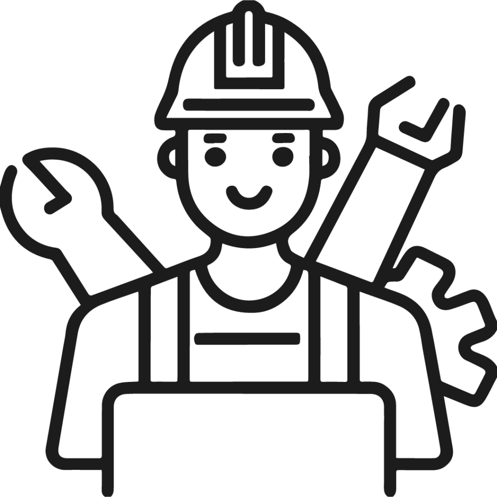Handyman Icon with wrenches and tools behind his back.